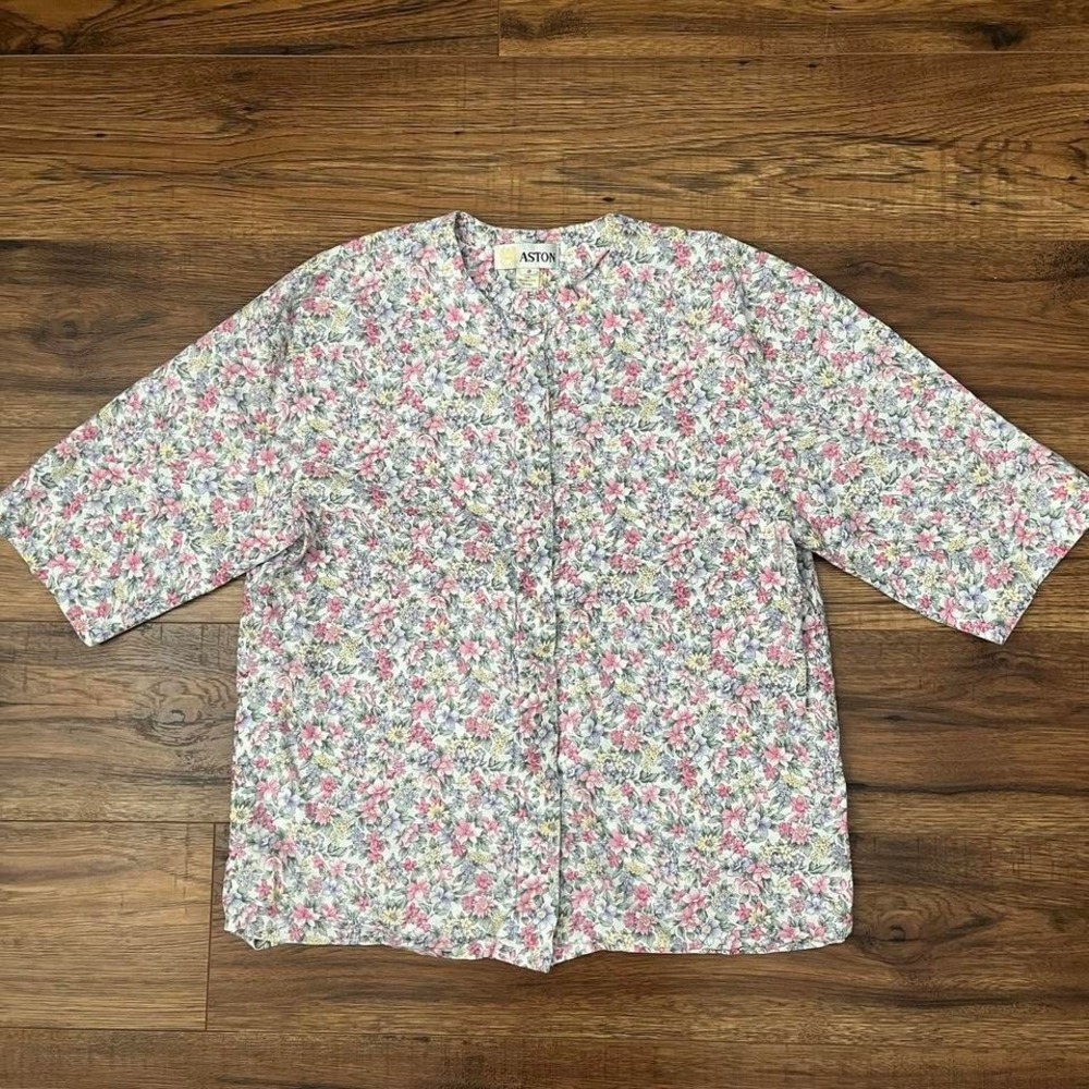 Vintage‎ Aston Floral Cottagecore Cotton Blouse Pink Pastel Women Small Boho